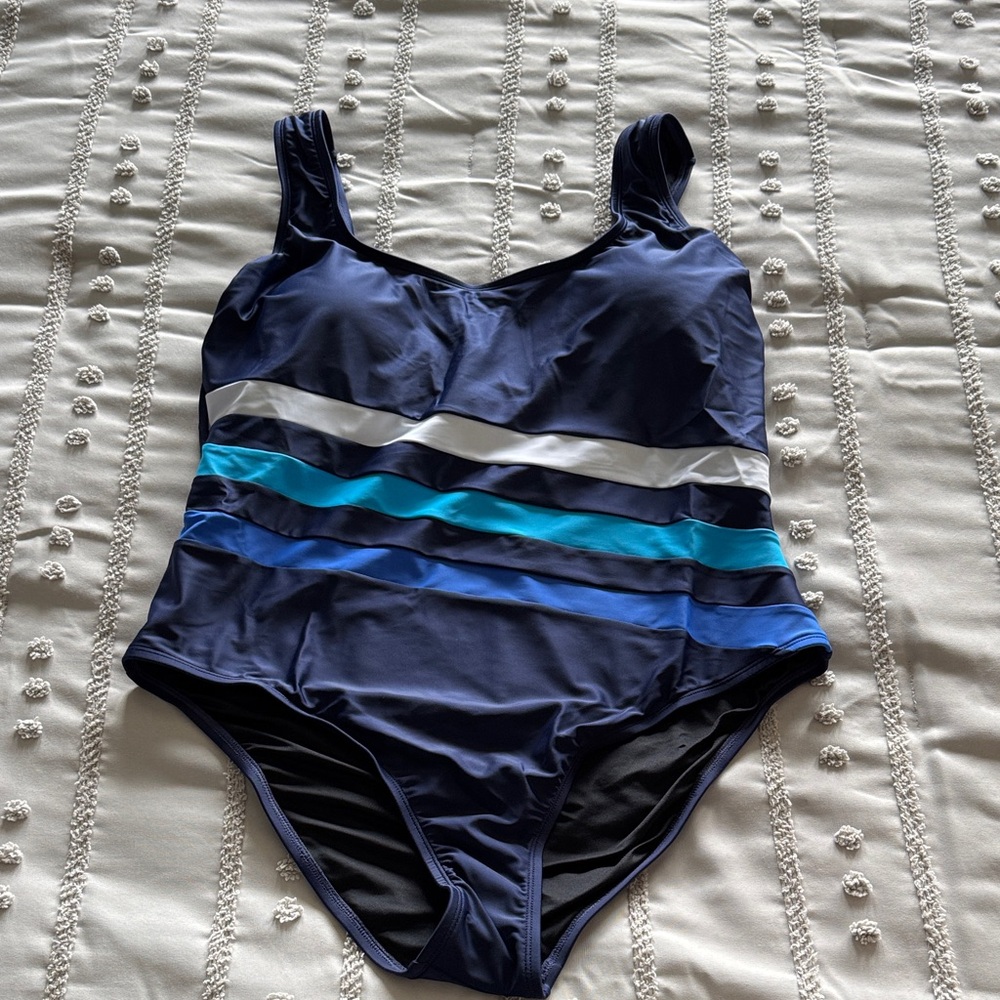 Cupshe Navy and Blue Striped One Piece Swimsuit
